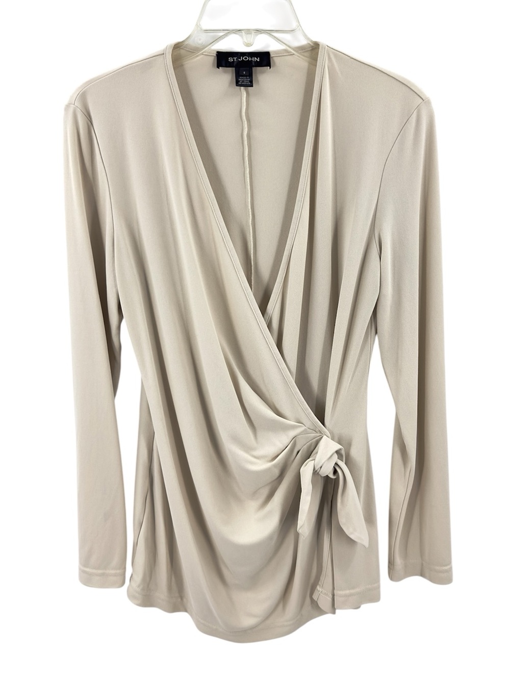 St. John Palomino Wrap Top Size 8 Stretch Draped Blouse Side Tie Old Money